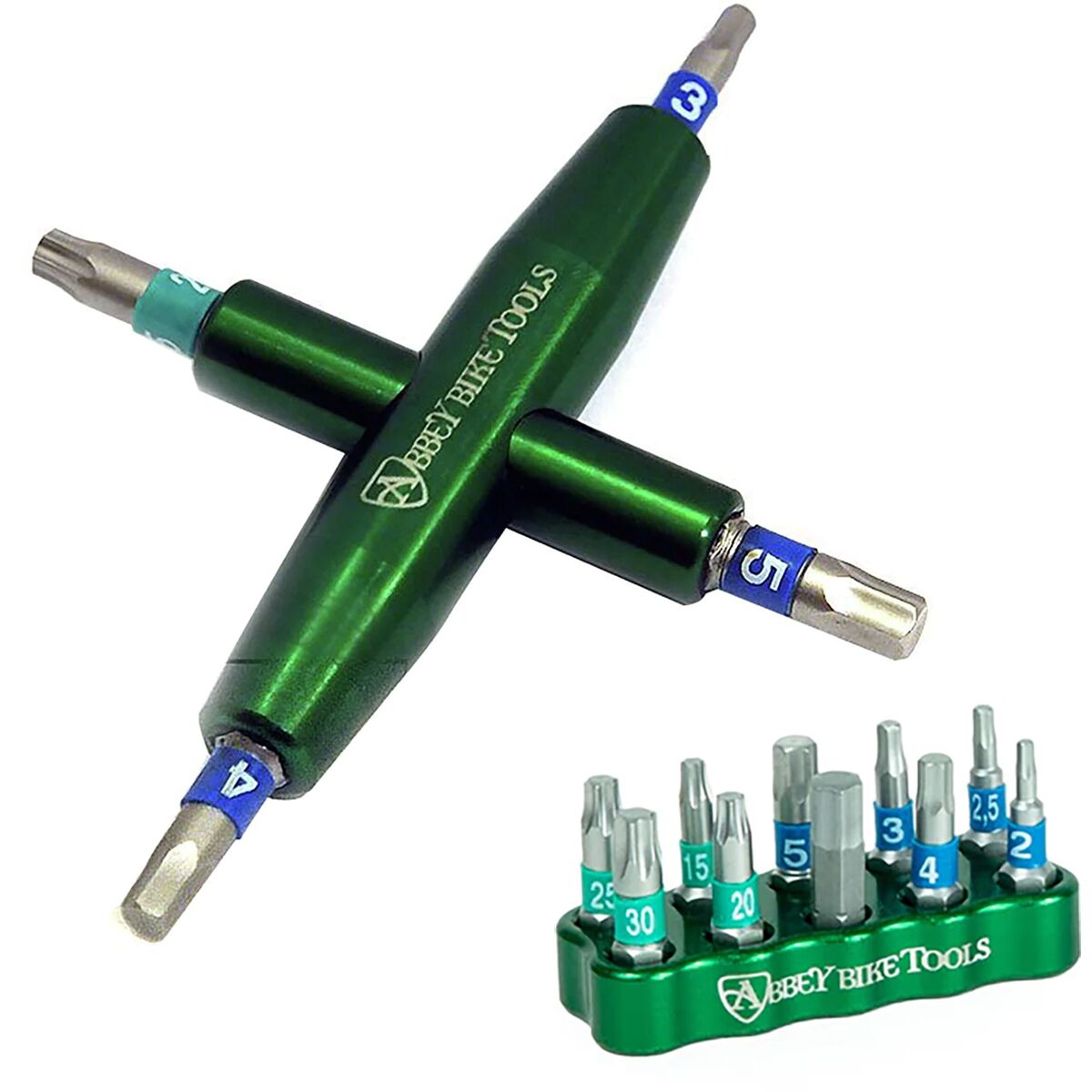 Abbey Bike Tools Abbey Bike Tools 4-Way Multi-Tool with Interchangeable Bits Green, 10-Piece Bit Set