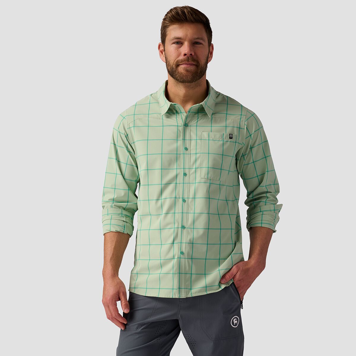 Backcountry Button-Up Long-Sleeve MTB Jersey - Men's Winter Green Plaid, XL