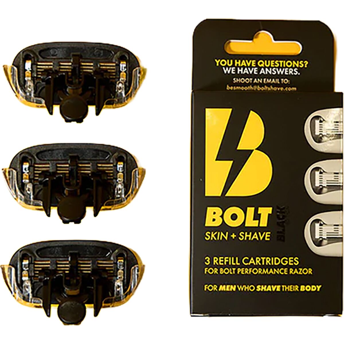 Bolt Shave BOLT Shave Skin + Shave Cartridge Refill Box BLACK EDITION Black, Pack of 3
