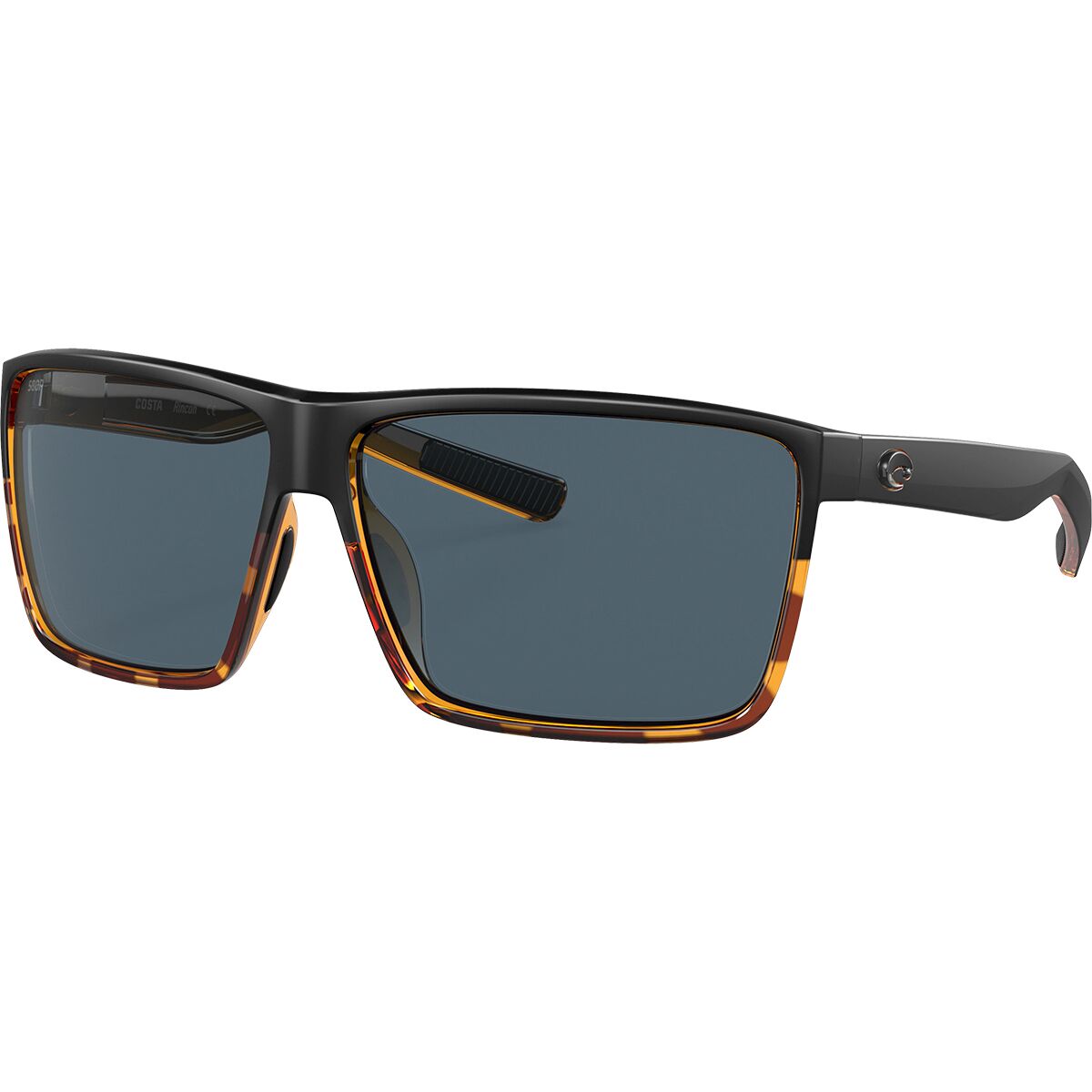 Costa Rincon 580P Polarized Sunglasses Matte Black/Shiny Tortoise Frame/Gray, One Size - Men's
