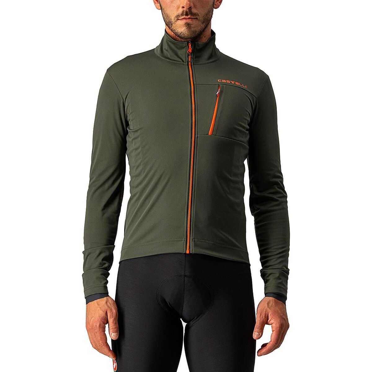 Castelli Castelli Go Jacket - Men's Military Green/Fiery Red, XL