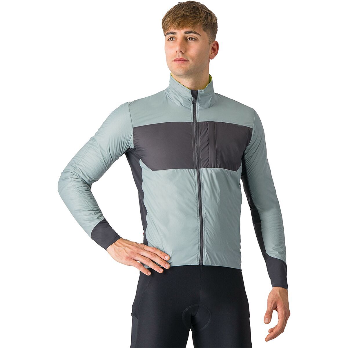 Castelli Unlimited Puffy Jacket - Men's Defender Green/Dark Gray/Electric Lime, M