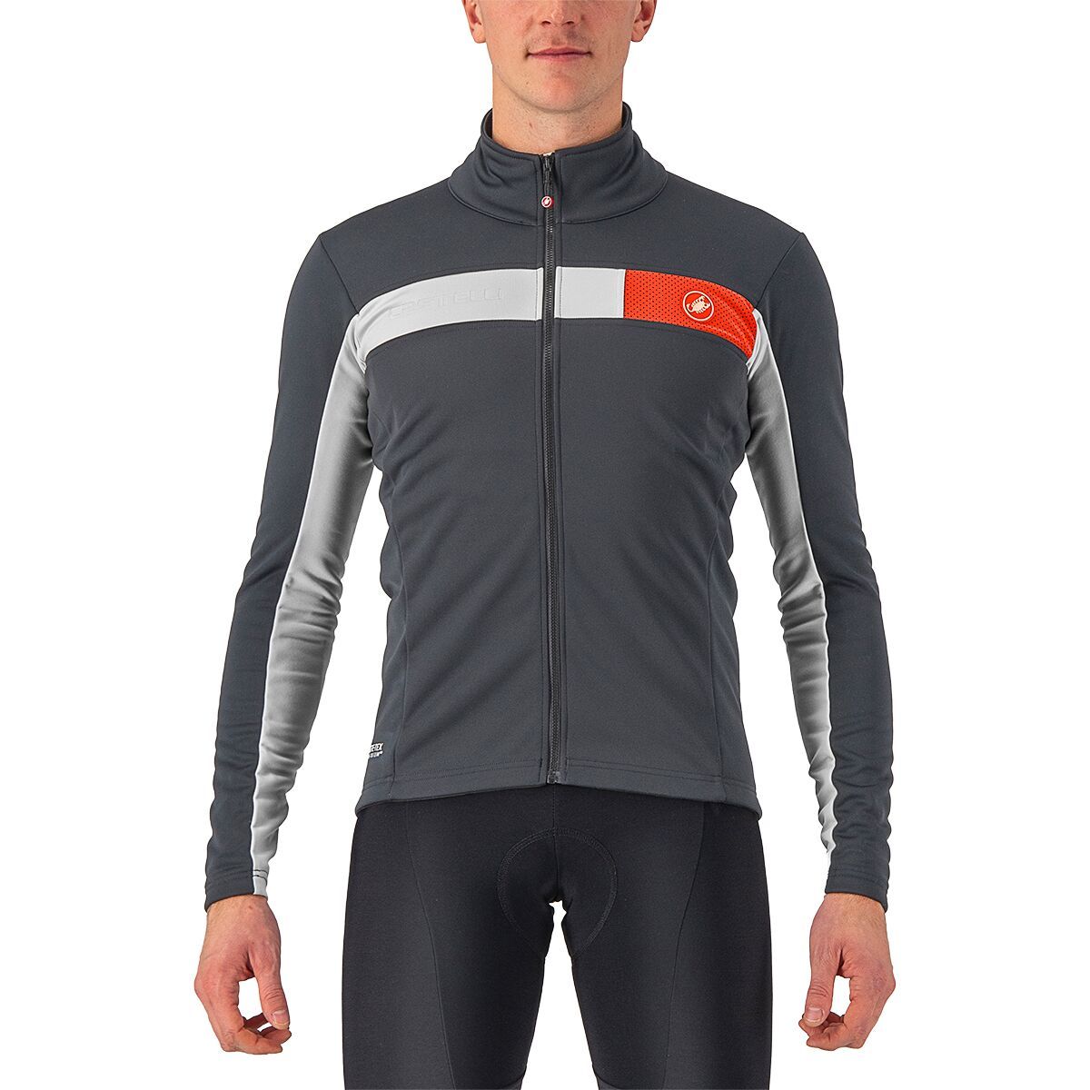 Castelli Castelli Mortirolo 6S Jacket - Men's Dark Gray/Silver Gray/Red Reflex, M