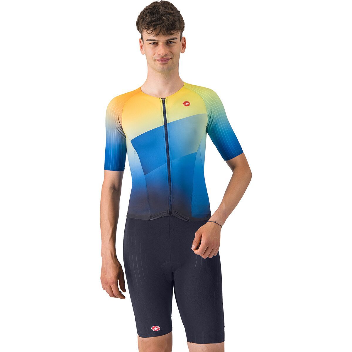 Castelli Castelli Free Sanremo 3 Short-Sleeve Tri Suit - Men's Belgian Blue/Multicolor Vivid Orange, XXL