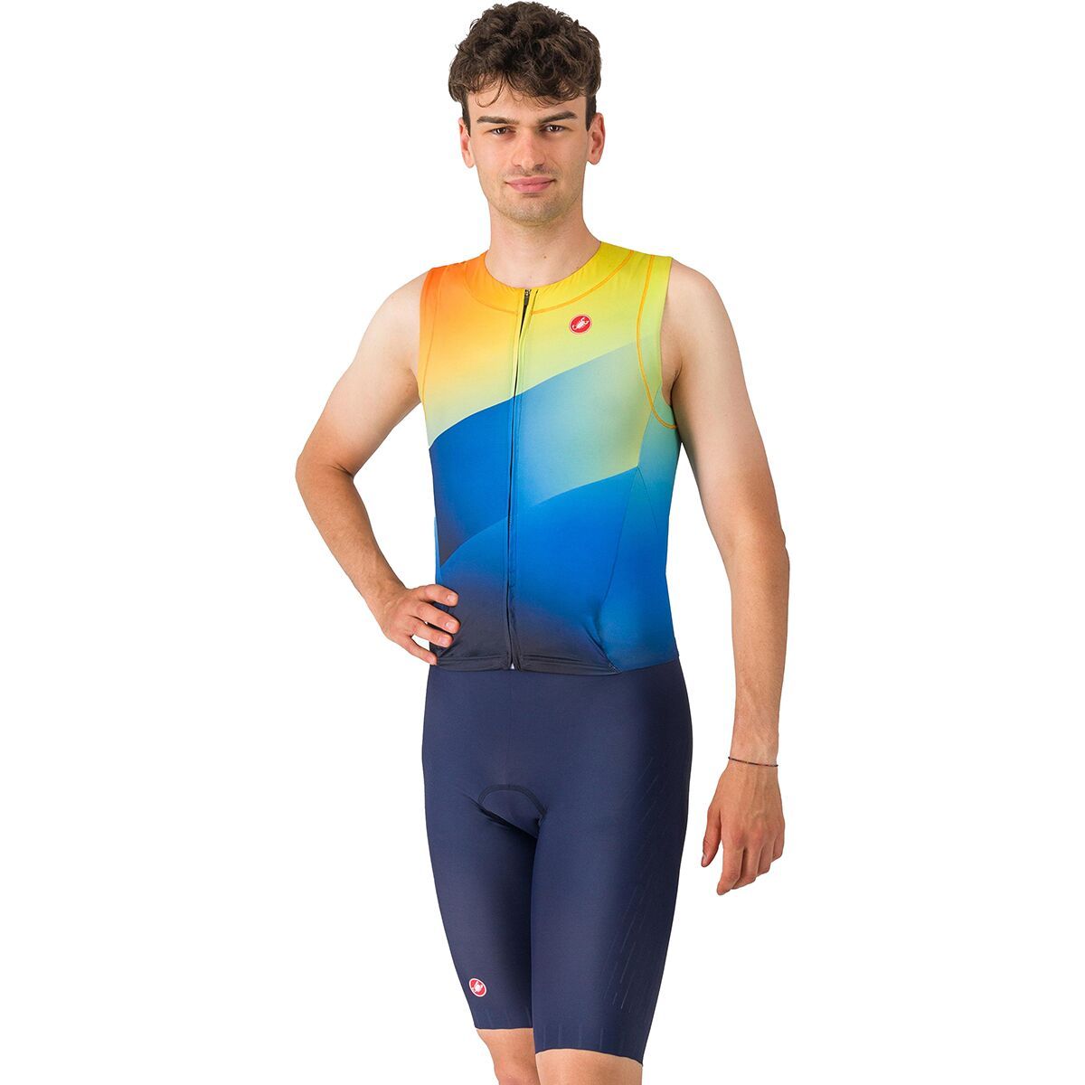 Castelli Castelli Free Sanremo 3 Sleeveless Tri Suit - Men's Belgian Blue/Multicolor Vivid Orange, S