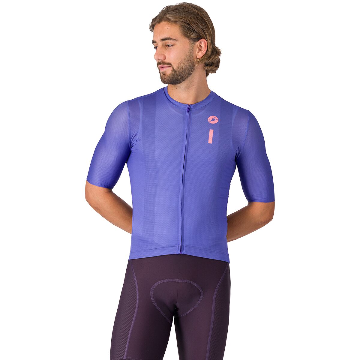 Castelli Drittone Logo Jersey - Men's Ultraviolet/Rosa Giro, S