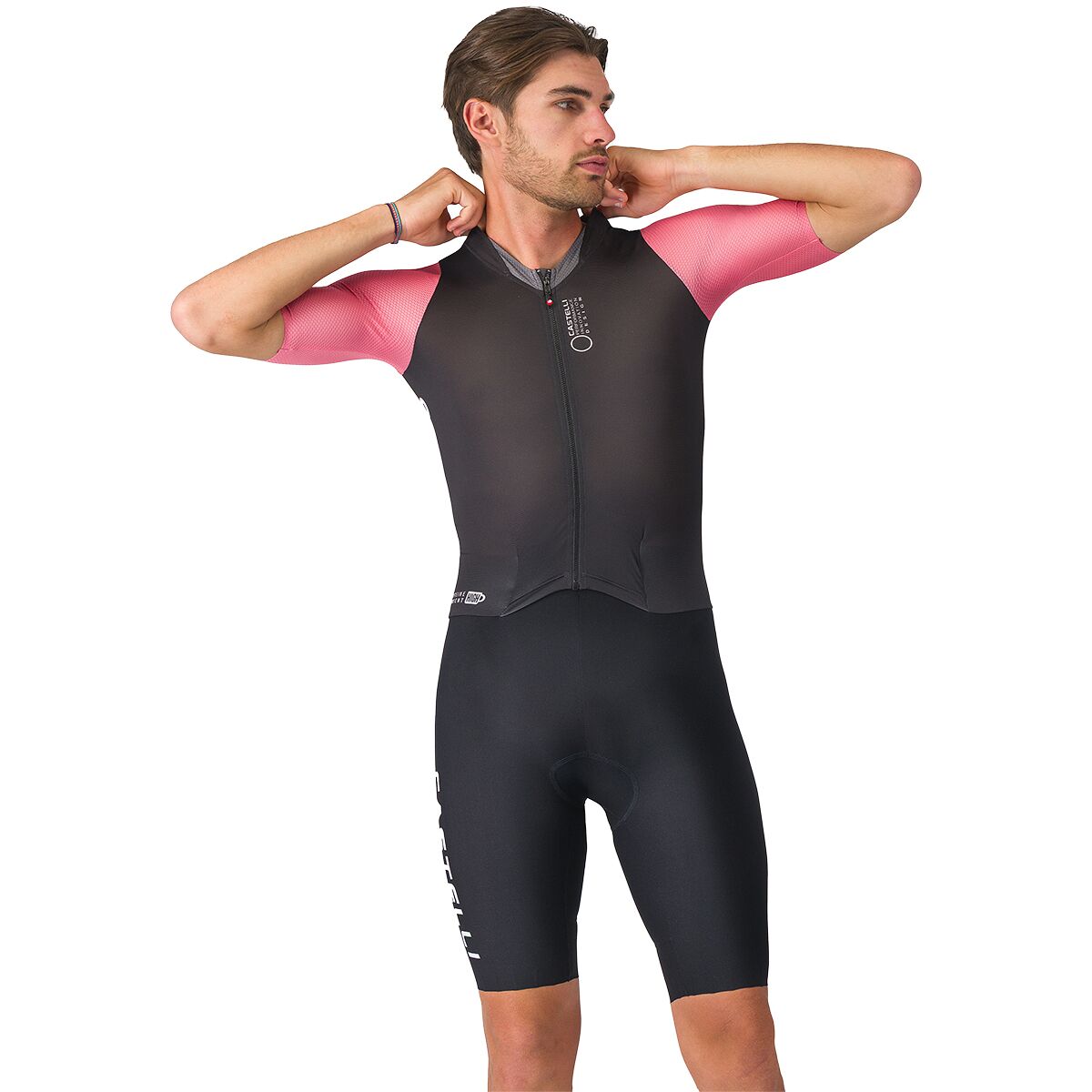 Castelli Castelli Saturday Morning Skinsuit - Men's Black/Rosa Giro/Smoky Gray, L
