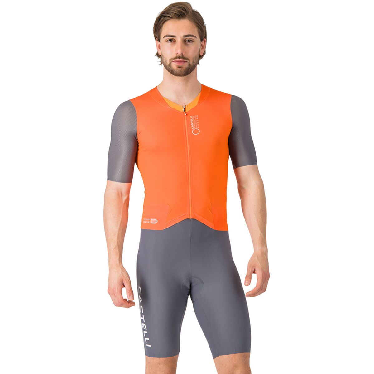 Castelli Saturday Morning Skinsuit - Men's Brilliant Orange/Vivd Orange/Smoky Gray, S