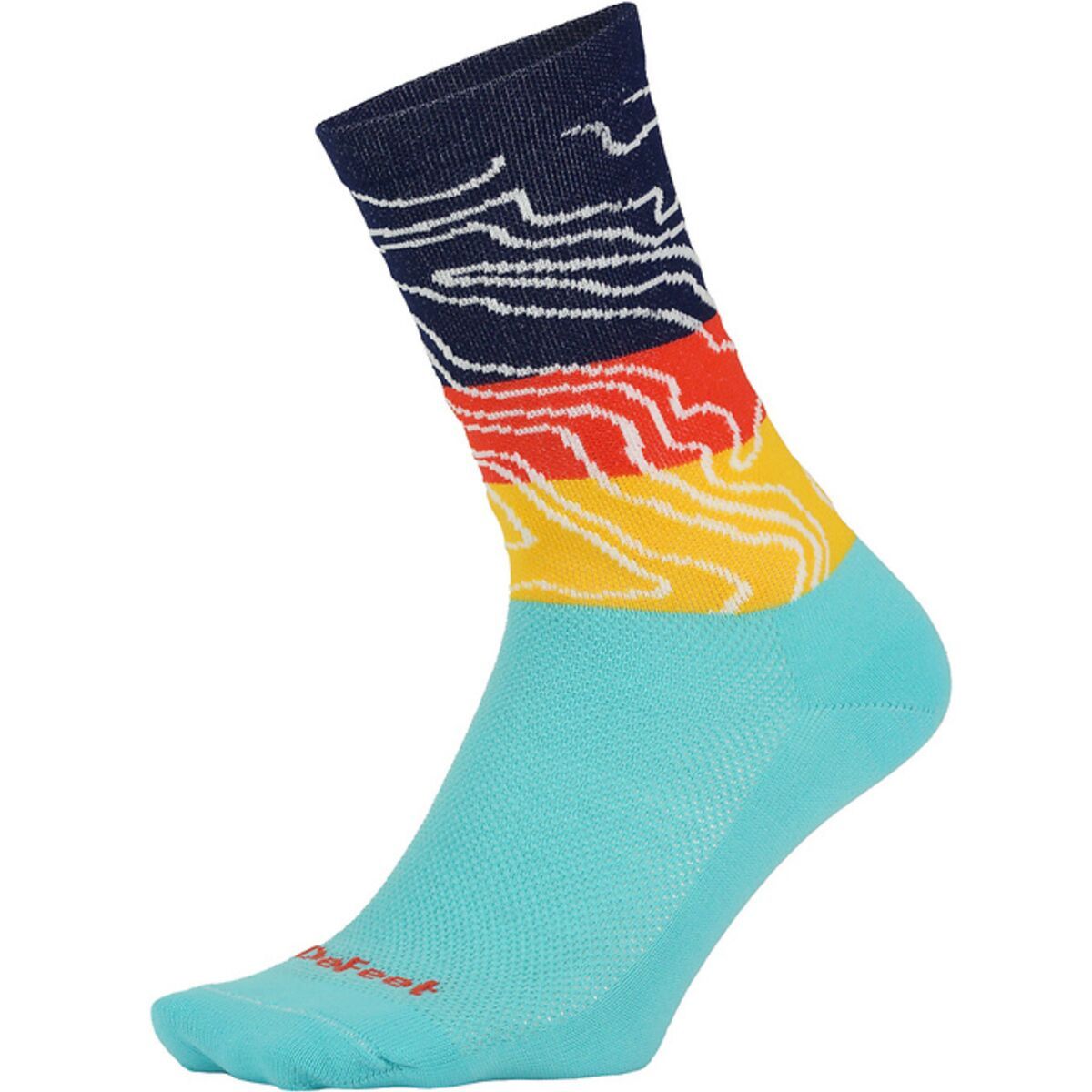 Defeet DeFeet Aireator 6in Topo Sock Neptune/Navy/Poinciana/Light Gold, S - Men's