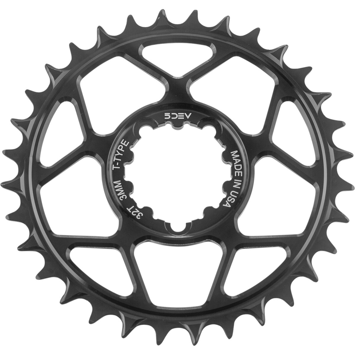 5Dev 5DEV T-Type 3-Bolt Chainring Black, 32t, 3mm