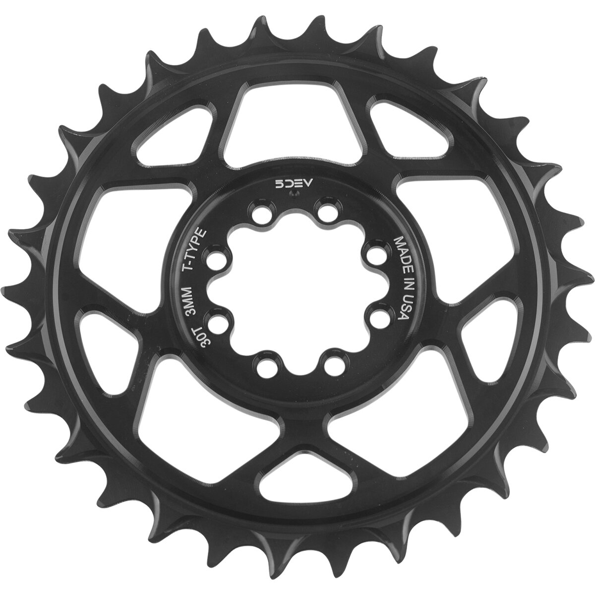5Dev | T-Type Alloy Chainring, 8-Bolt | Black | 32T