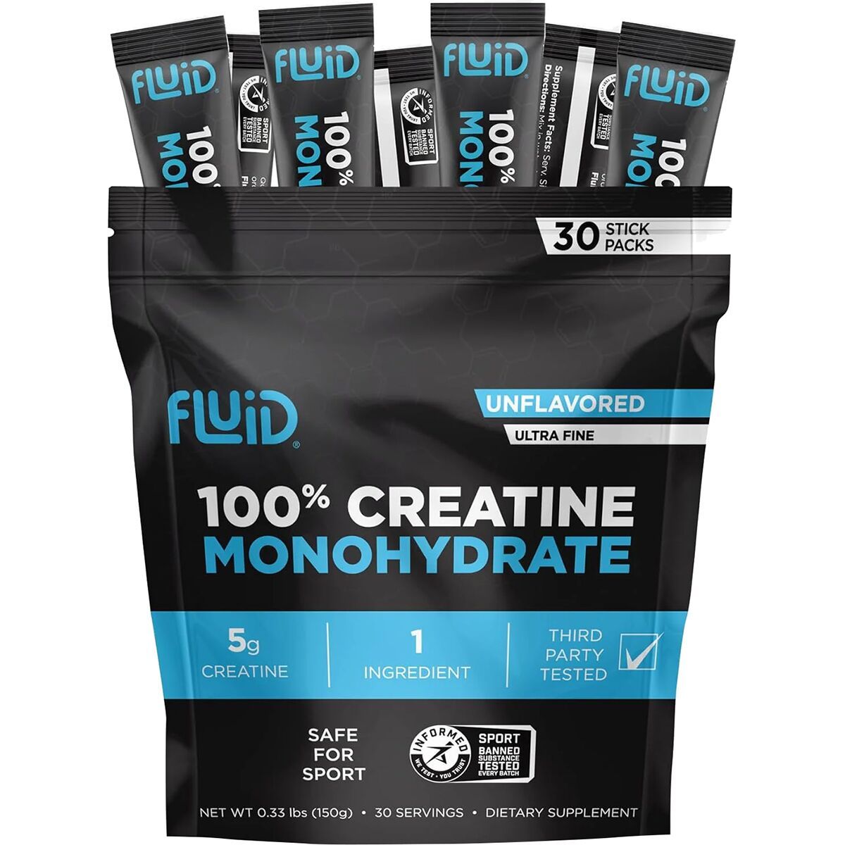 Fluid 100% CREATINE MONOHYDRATE 30-ct Stick Packs, 150g