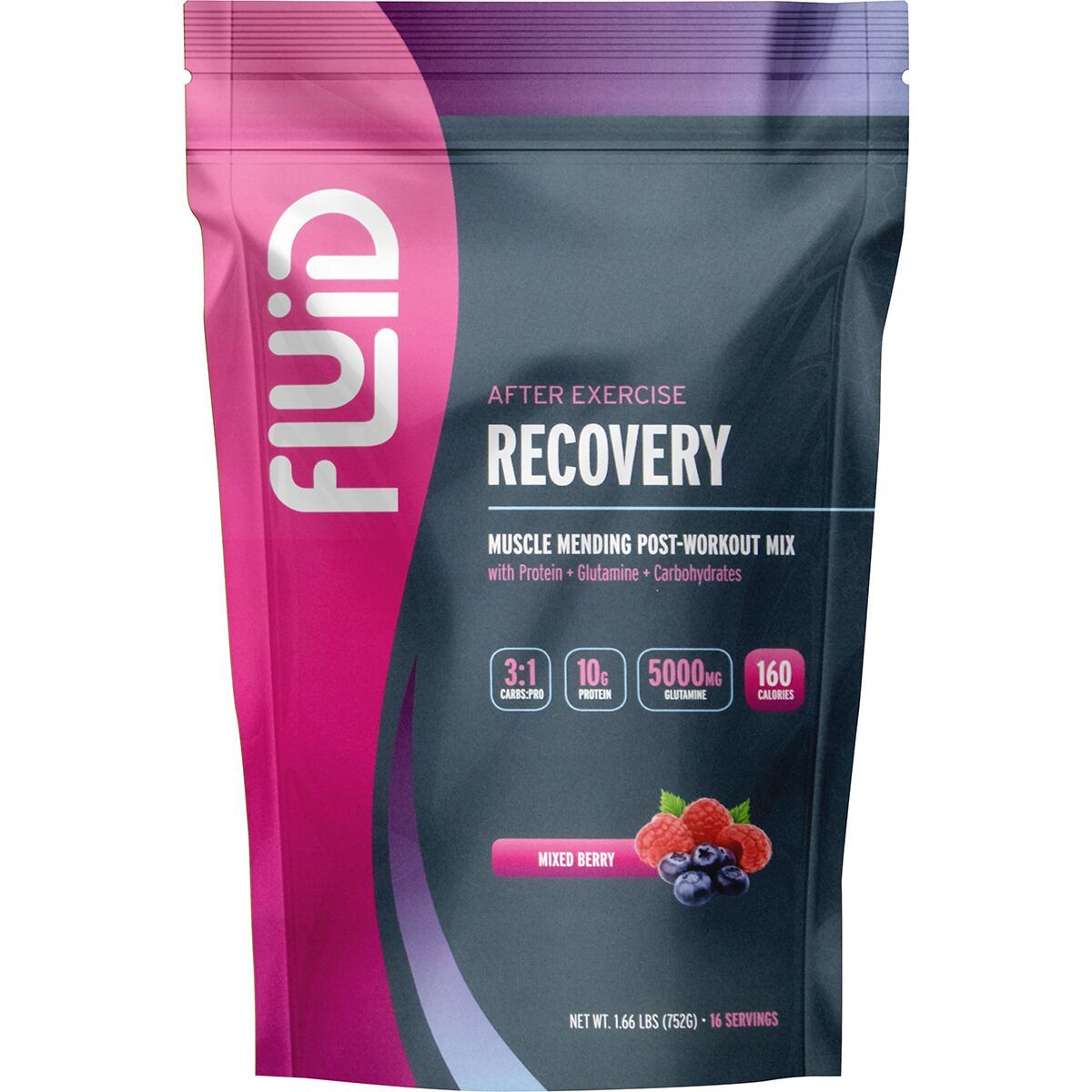 Fluid Fluid Recovery Post-Workout Mix Mixed Berry, 16 Servings
