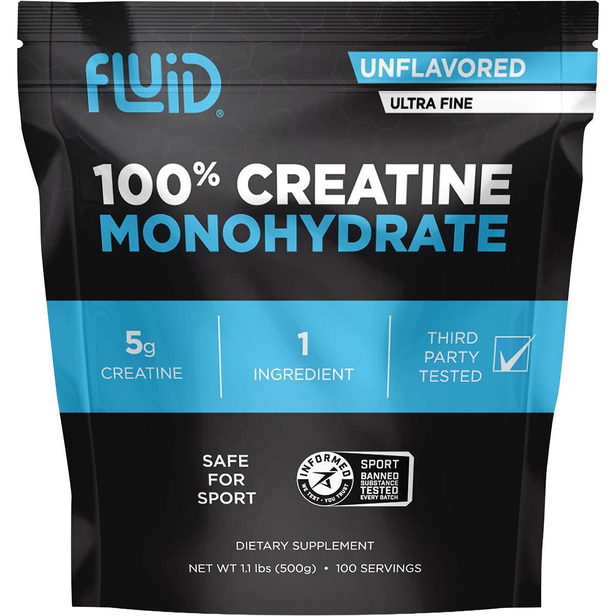 Fluid Fluid 100% Creatine Monohydrate Unflavored, 30-ct Stick Packs