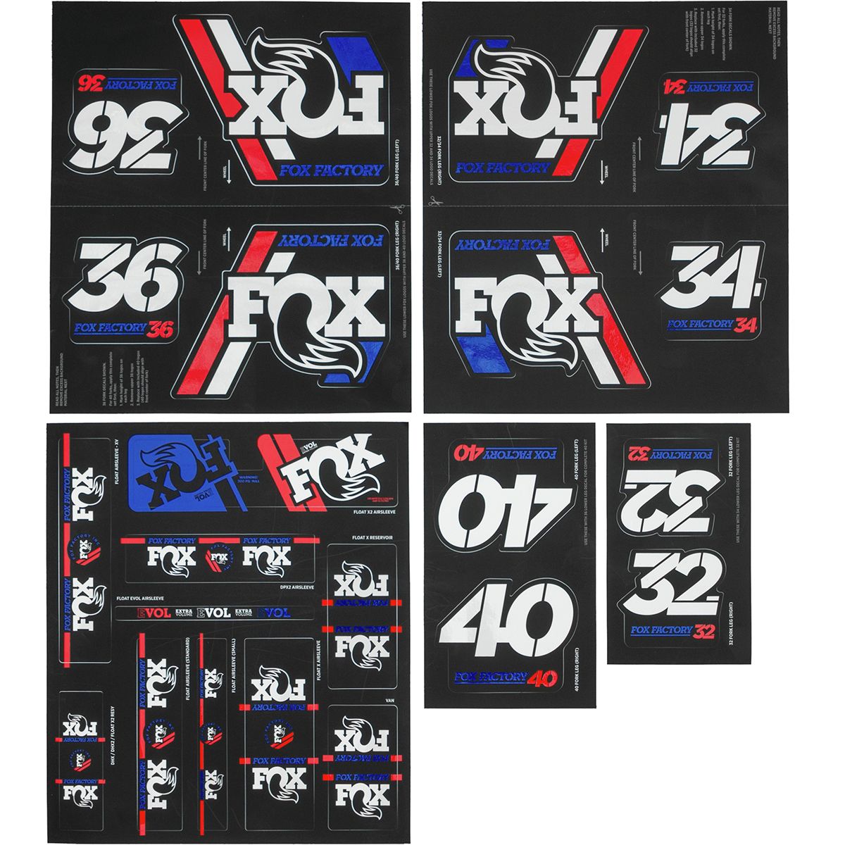 FOX Racing Shox Heritage Fork and Shock Decal Kit Red/White/Blue, One Size