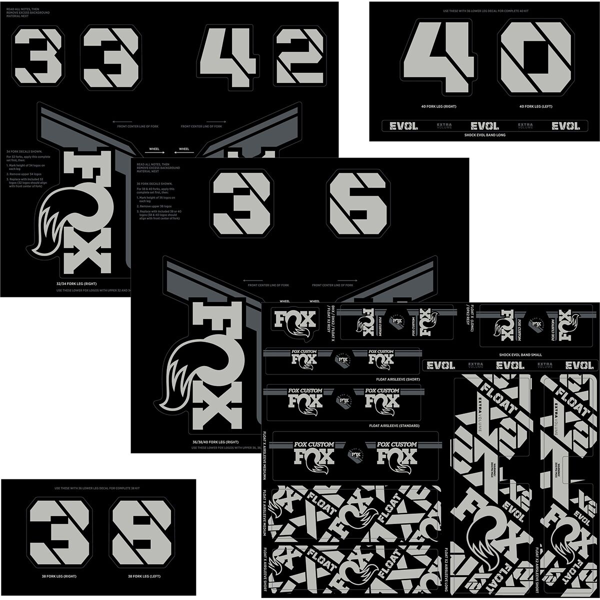 FOX Racing Shox Fork & Shock Decal Kit Battleship Grey, One Size