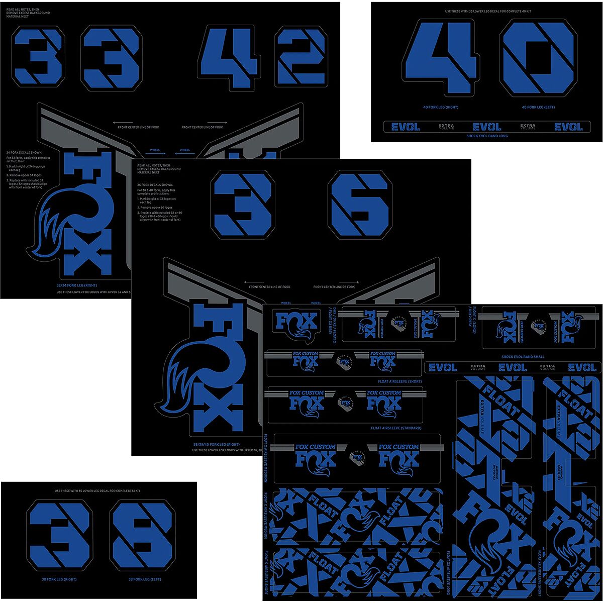 FOX Racing Shox Fork & Shock Decal Kit Blue, One Size