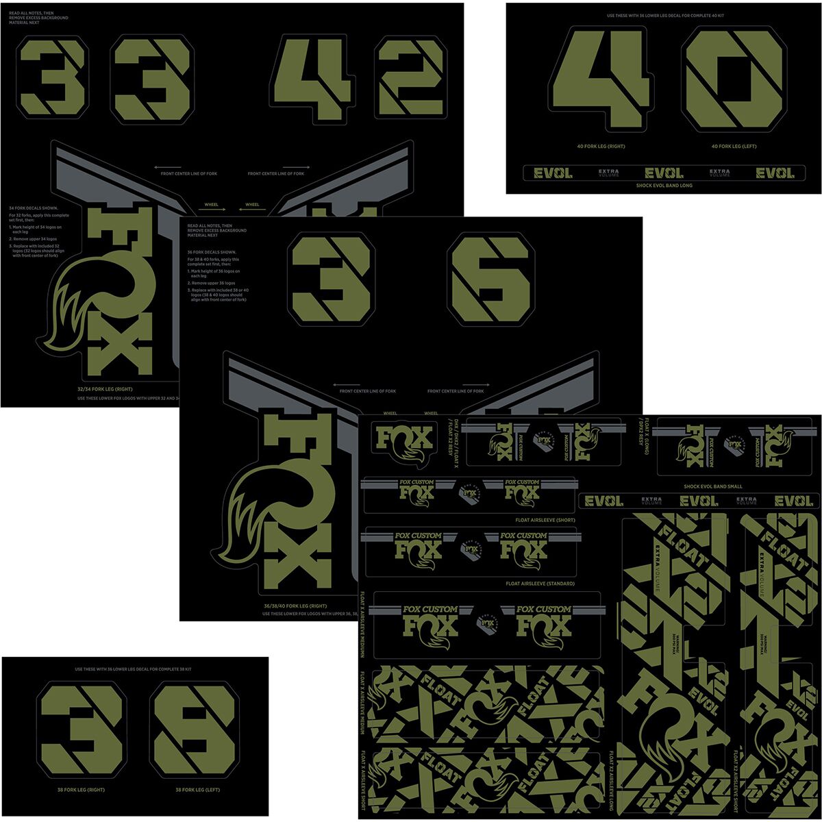 FOX Racing Shox Fork & Shock Decal Kit Olive Drab, One Size