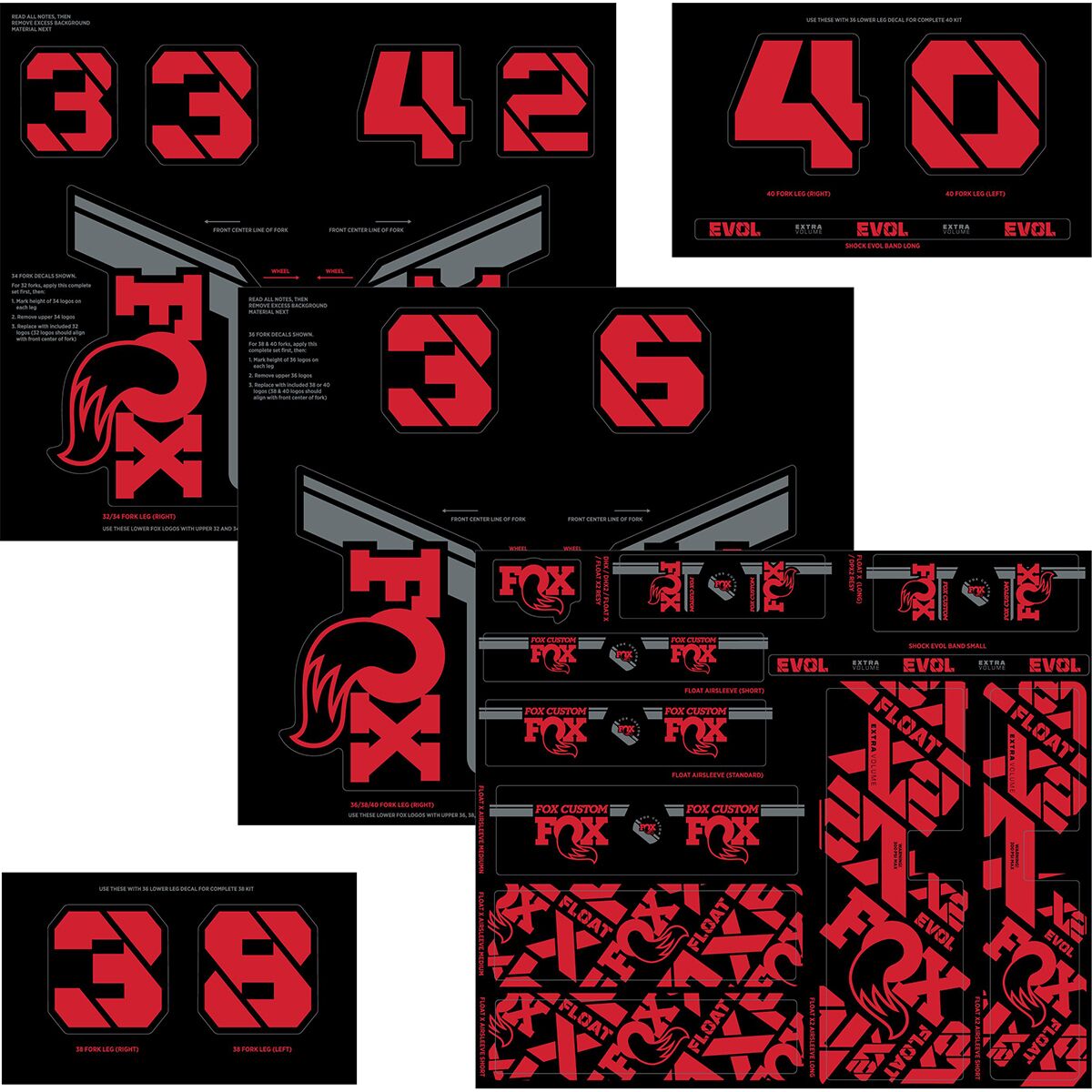 FOX Racing Shox Fork & Shock Decal Kit Red, One Size
