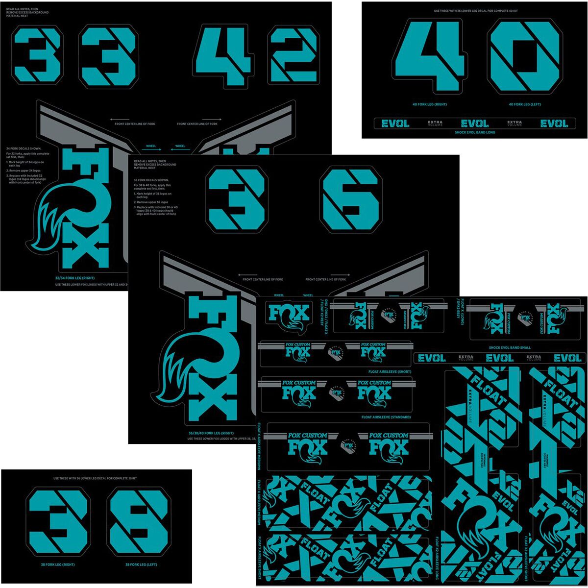 FOX Racing Shox Fork & Shock Decal Kit Turquoise, One Size