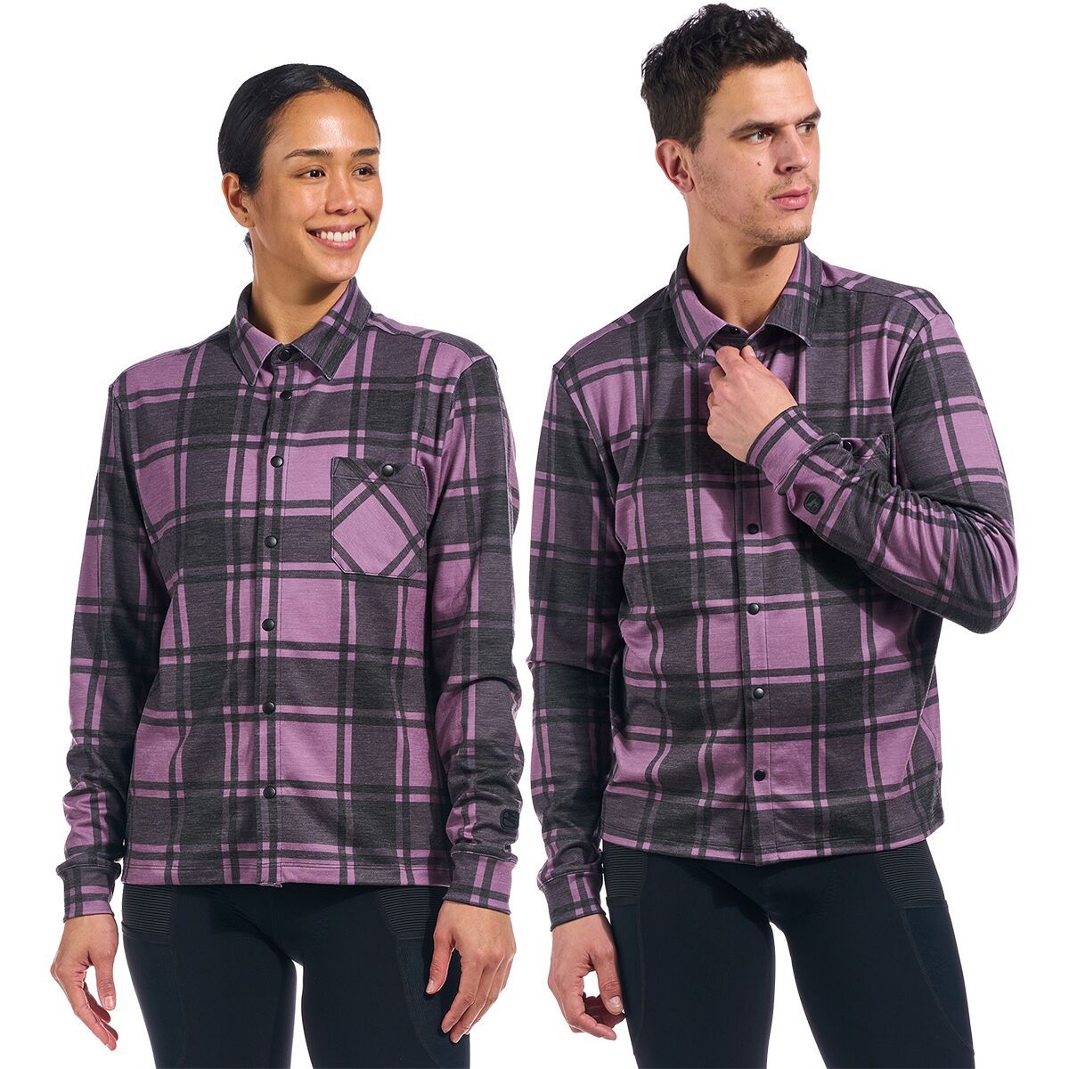 Giordana Beyond Gravel Button Down Wool Long-Sleeve Shirt Grapeade Plaid, L - Men's