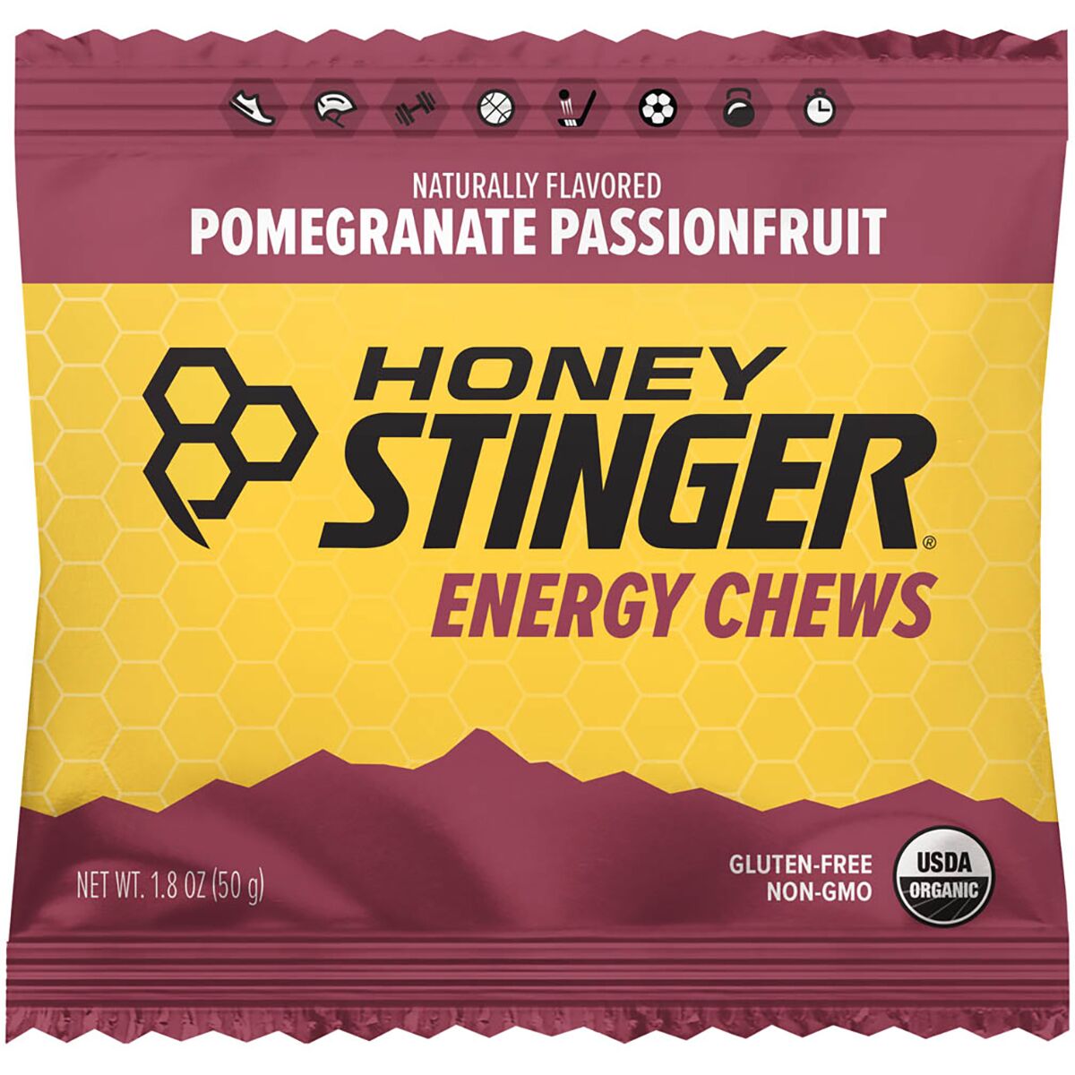 Honey Stinger Organic Energy Chews - 12 Pack Pomegranate Passion Fruit, One Size