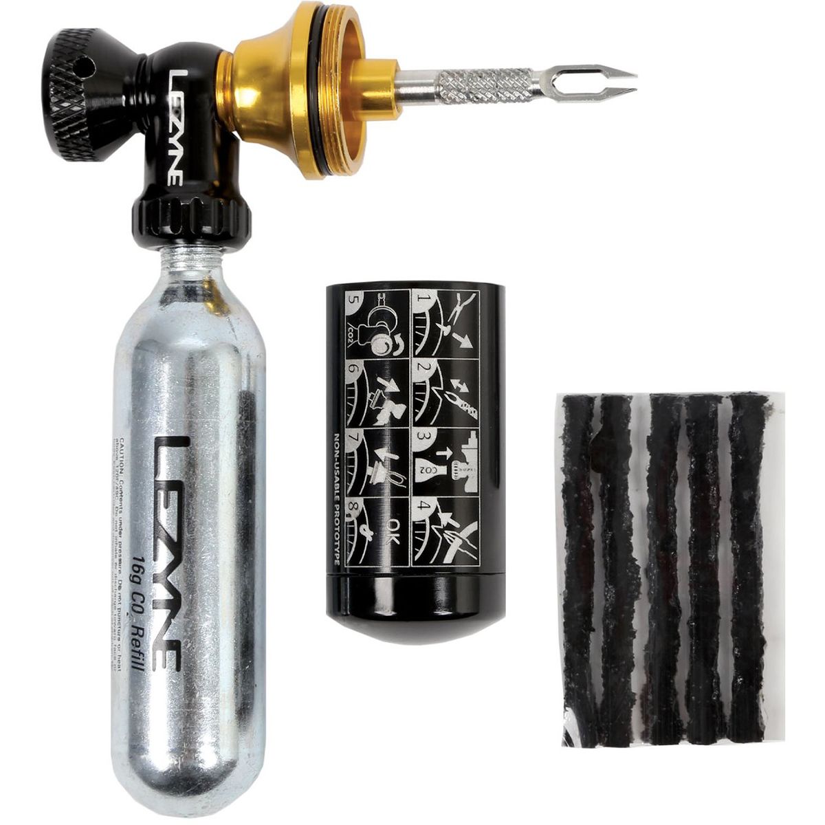 LEZYNE Tubeless Co2 Blaster Black/Gold Tire Repair Kit (1-PK-TBC2-V104)