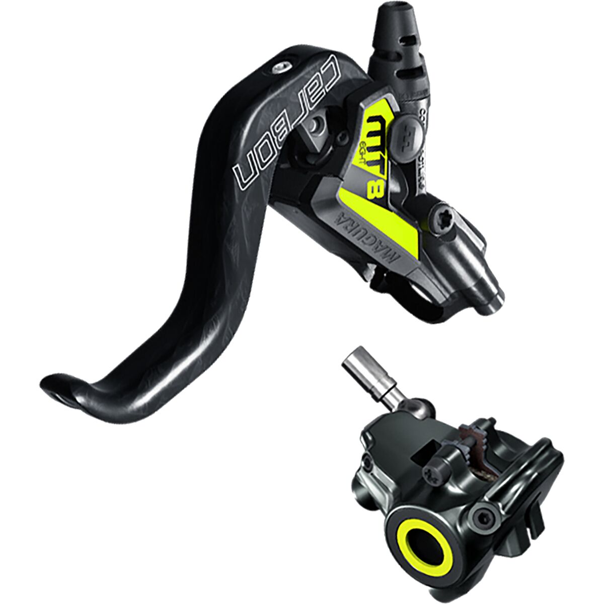 Magura USA Magura USA MT8 SL FM Carbon Disc Brake Carbon/Yellow, Front or Rear, Flat Mount