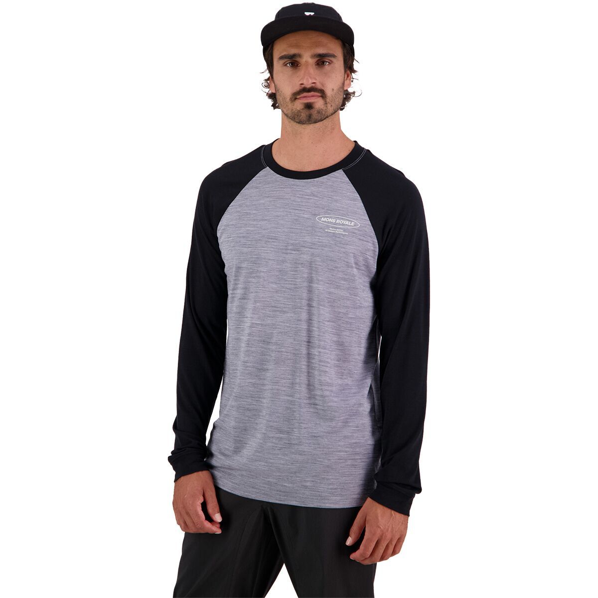 Mons Royale Icon Raglan Top - Men's Grey Heather/Black, L