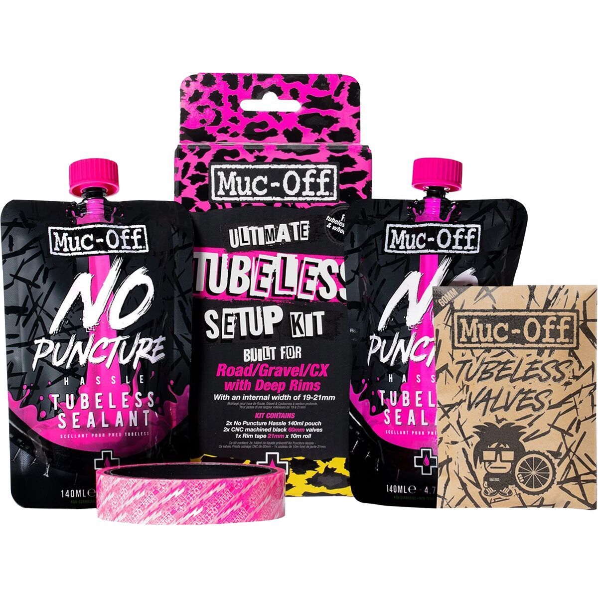 Muc-Off Ultimate Tubeless Setup Kit One Color, XC/Gravel, 25mm Tape/44mm Valves