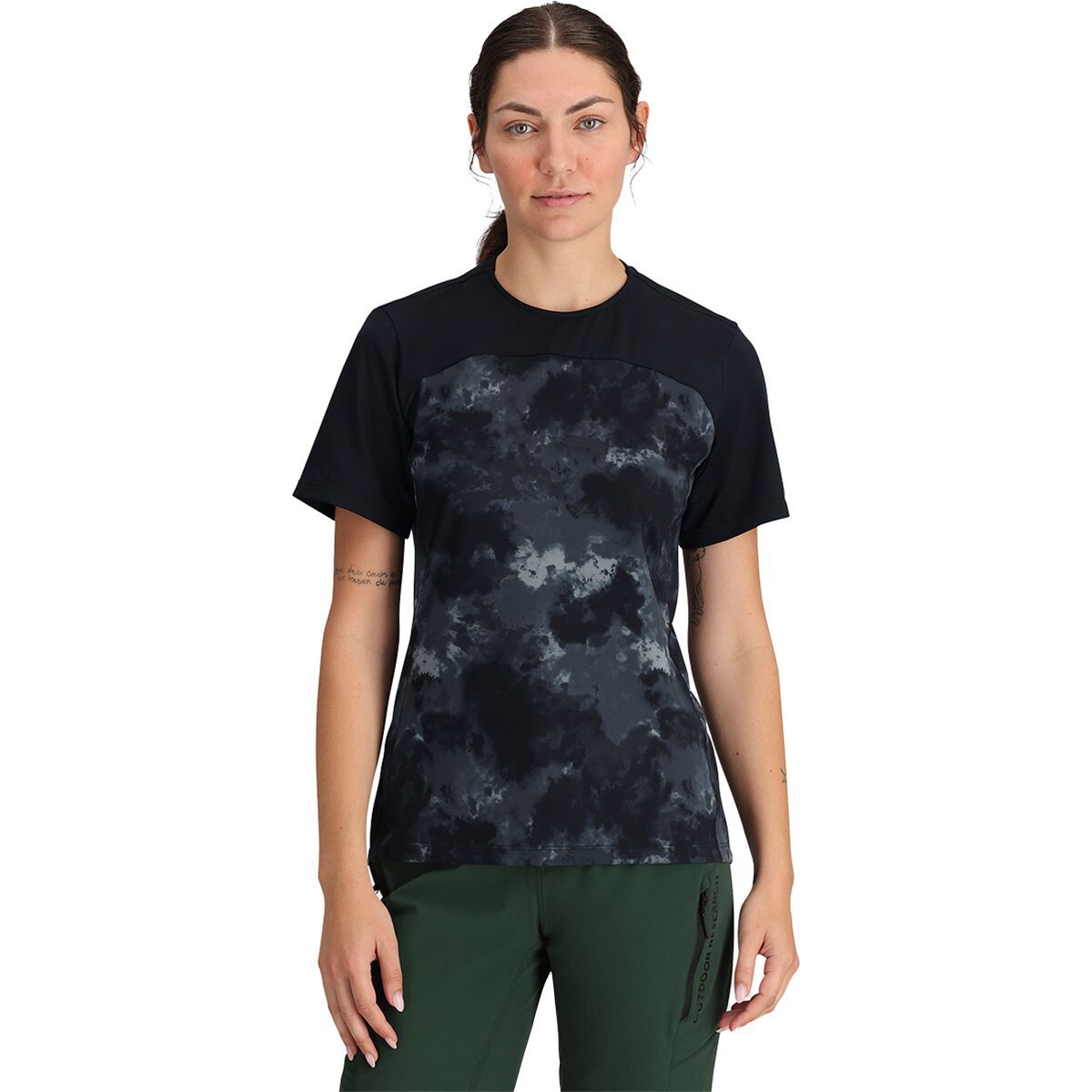 Outdoor Research Freewheel Short-Sleeve Jersey - Women's Black Cloud Scape/Black, S