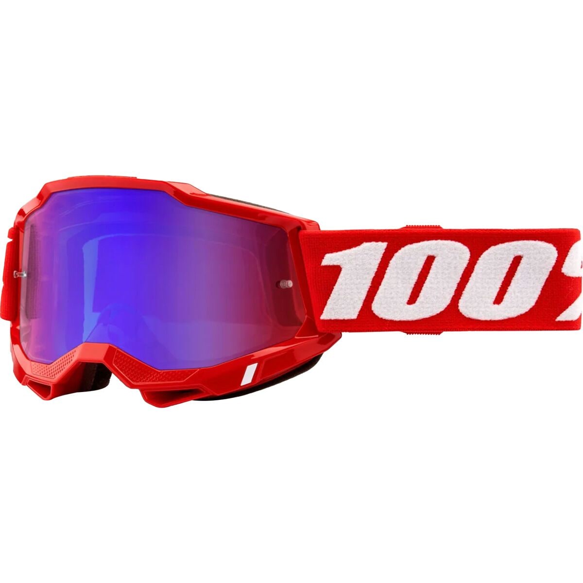 100% Accuri 2 Mirrored Lens Goggles Neon/Red/Mirror Red/Blue Lens, One Size