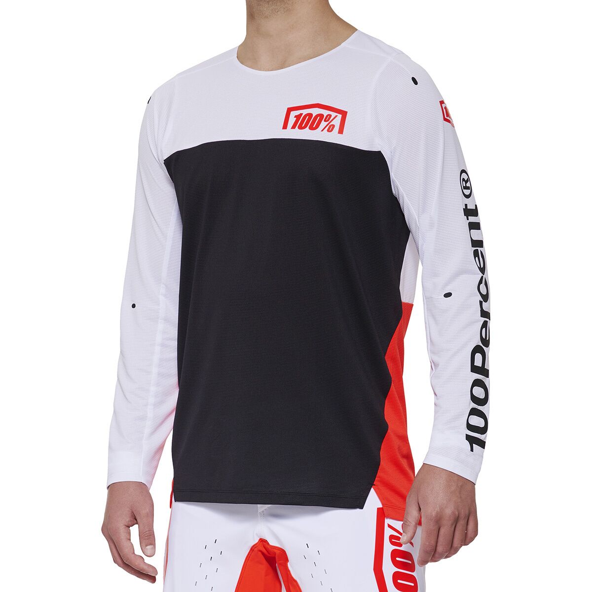 100% 100% R-Core X DH Long-Sleeve Jersey - Men's White/Red, S