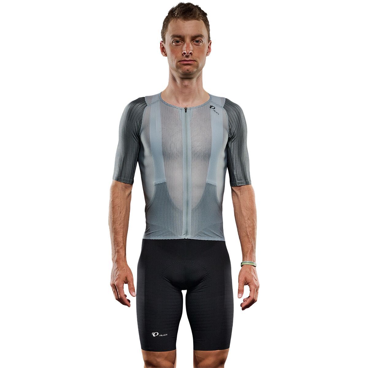 PEARL iZUMi PI/Black Mesh Short-Sleeeve Jersey - Men's Silver Blue/Blasam Green, XL