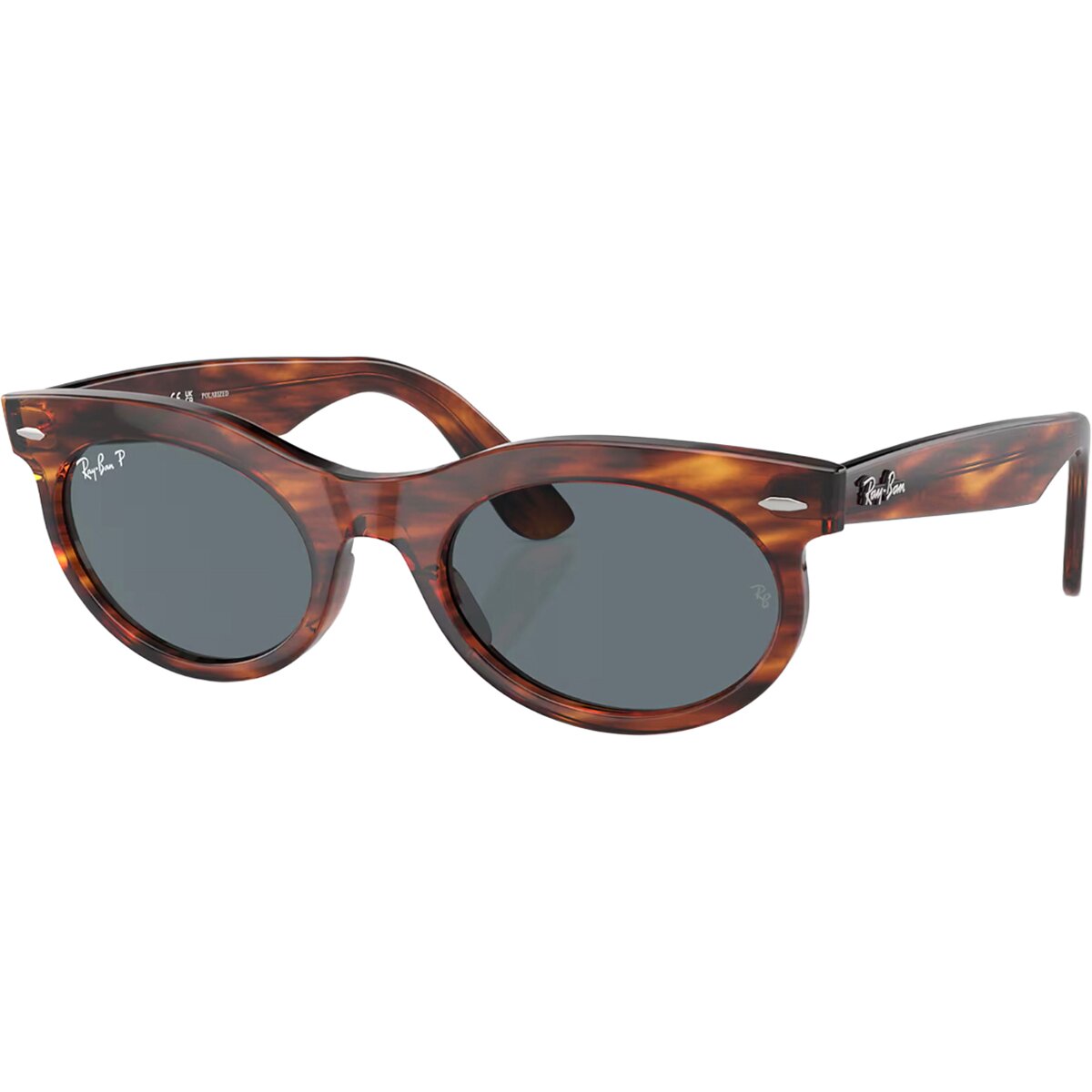 Ray-Ban Ray-Ban Wayfarer Oval Polarized Sunglasses - Women's Striped Havana/Dark Blue Polar, 53