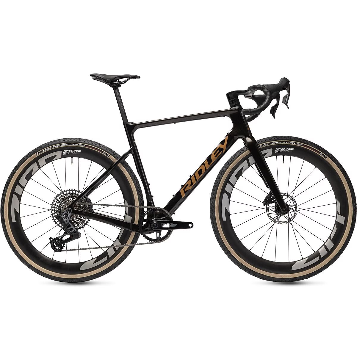 Ridley Ridley ASTR Rival/GX AXS 1x Carbon Wheel Exclusive Gravel Bike Black Metallic/Bronze Gold, L - $5700.00 at Competitive Cyclist