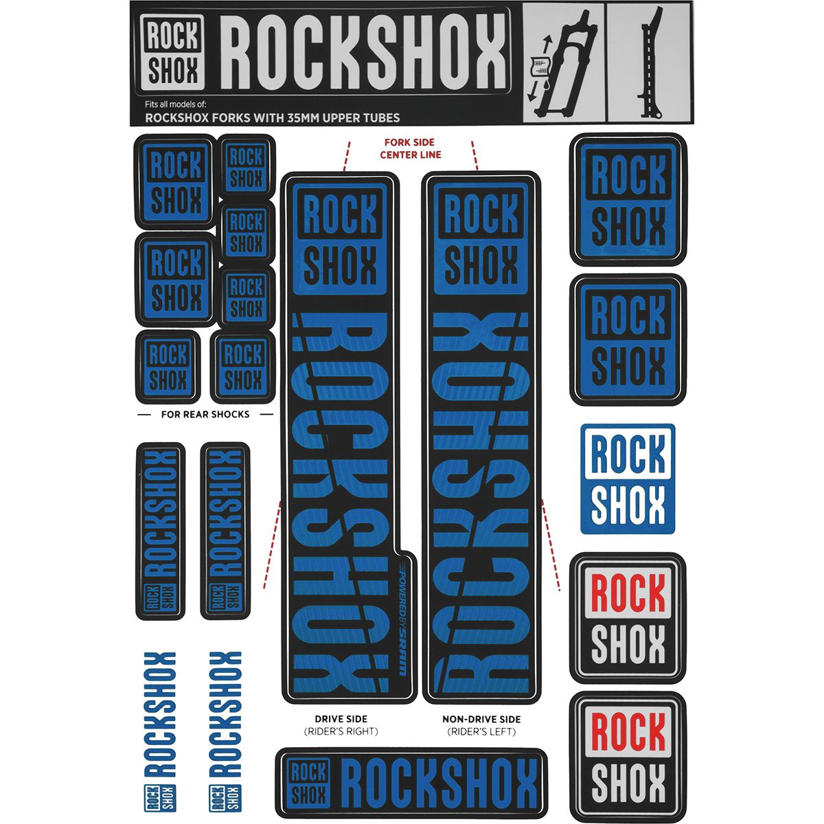 RockShox Decal Kit - 35mm in Blue - Size: 35mm/Pike/Lyrik/Yari
