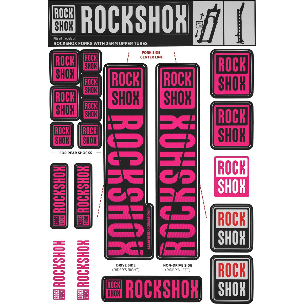 RockShox Kit Adesivi 35mm Rosso Per Forcelle Boxxer E Domain Doppia Corona - Ricambio Originale SRAM - 11.4318.003.518