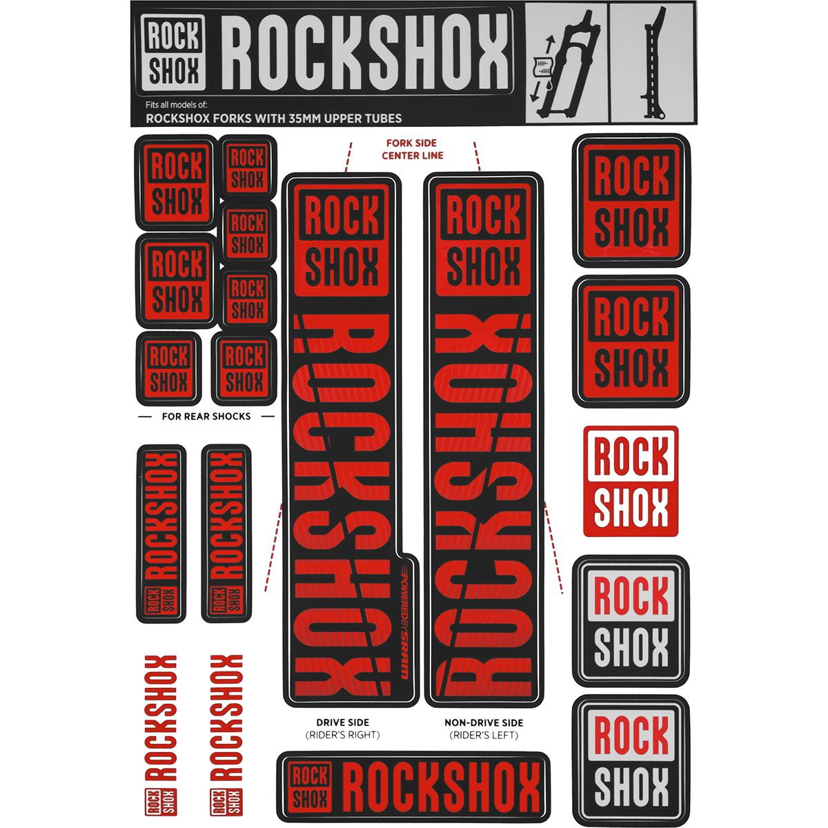 RockShox Decal Kit - 35mm - Red, 35mm, Pike, Lyrik, Yari