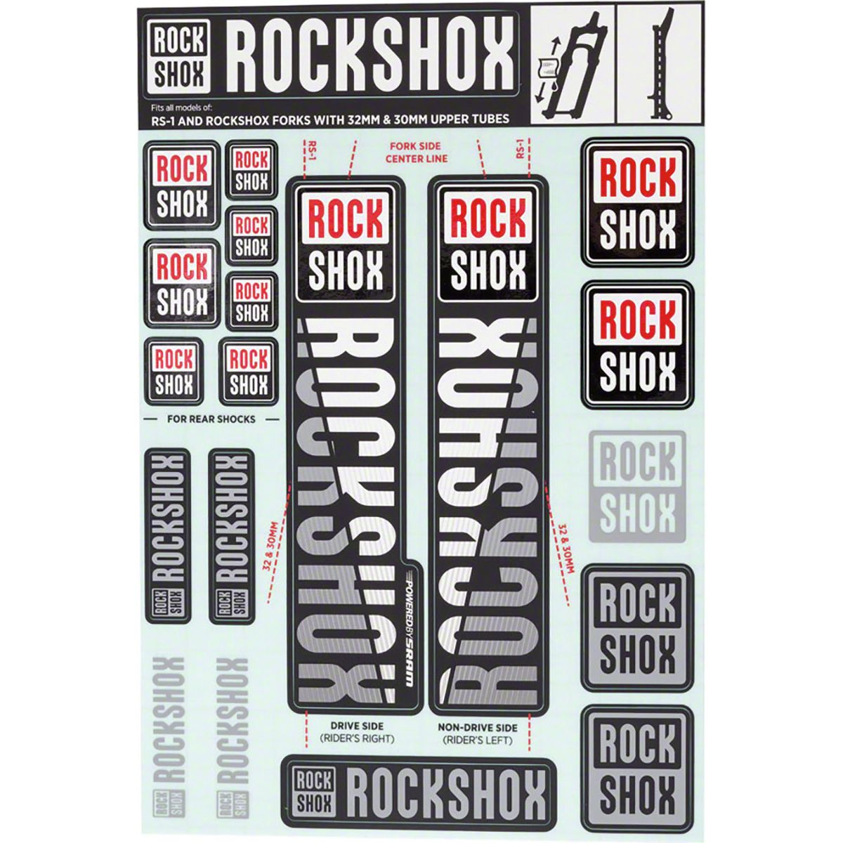 RockShox Decal Kit - 35mm - White, 35mm, Pike, Lyrik, Yari