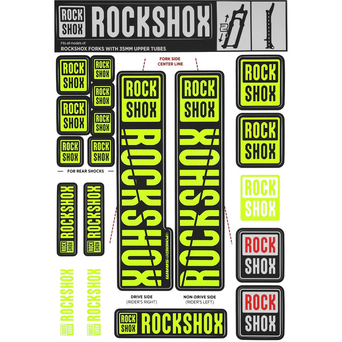 RockShox Decal Kit - 35mm Green, 35mm, Pike, Lyrik, Yari