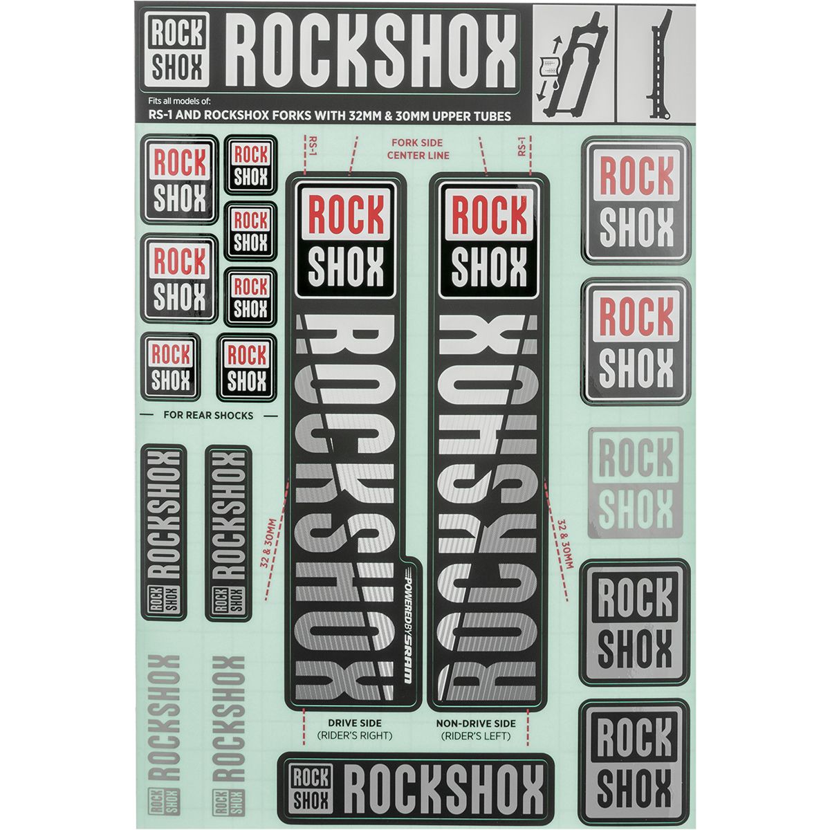 RockShox Decal Kit - 30/32mm in White - Size: 30/32mm/SID/Reba/Revelation