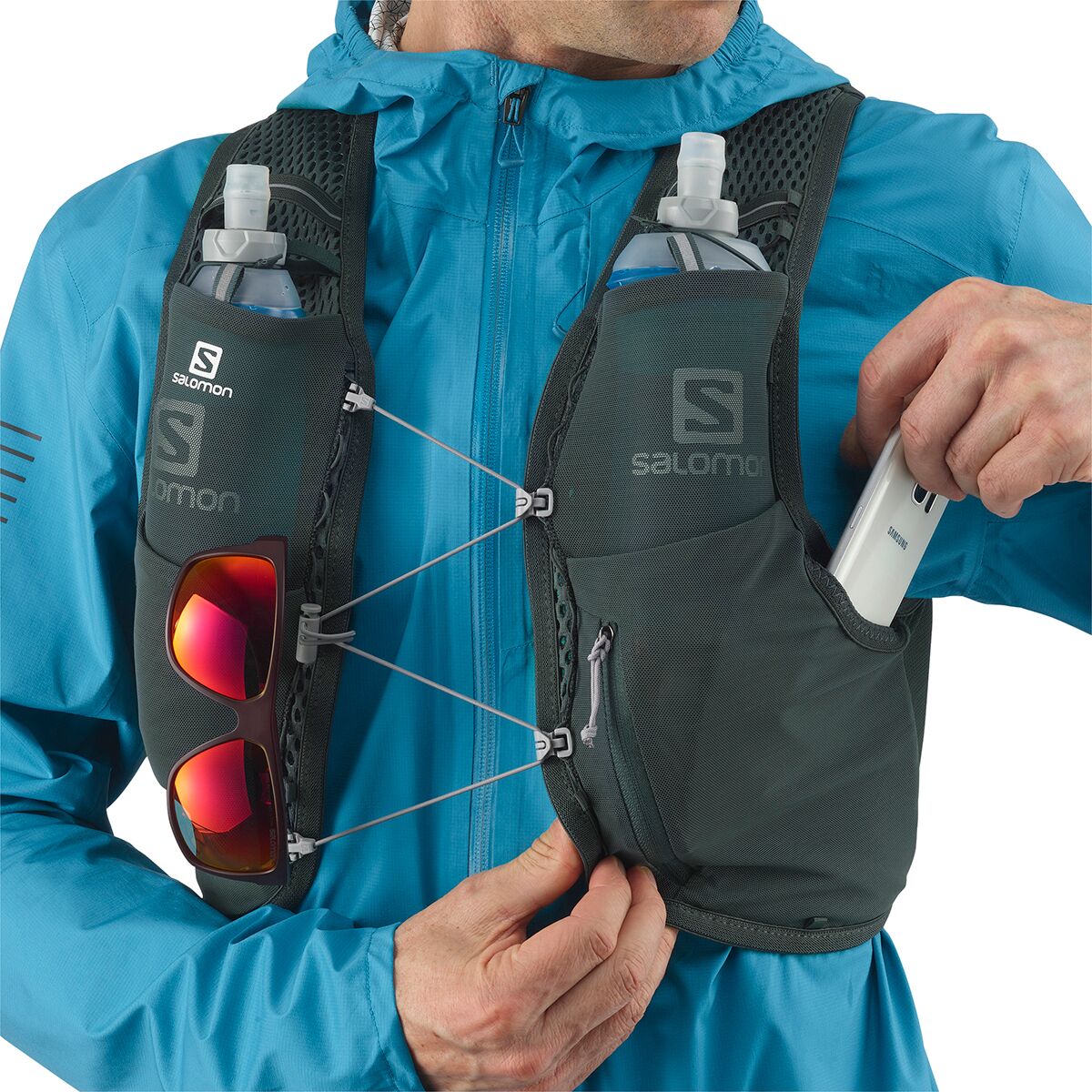 Salomon Active Skin 4 Set Black/Ebony Sacs à dos et ceintures trail/running  : Snowleader