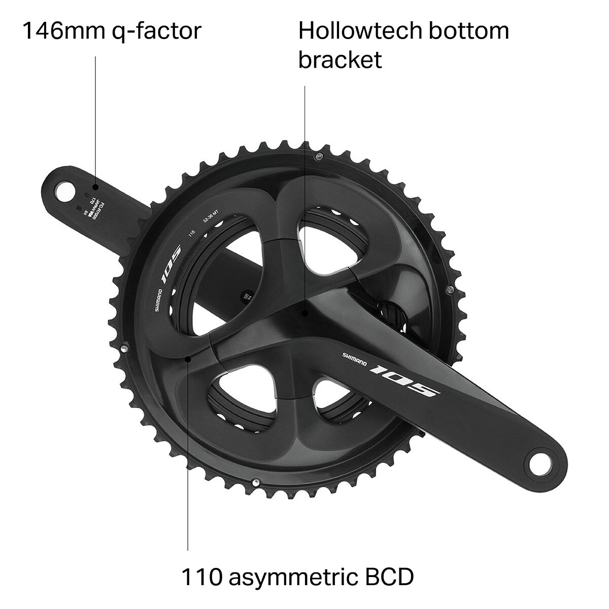 Samengesteld los van Skiën Shimano 105 FC-R7000 Crankset - Components