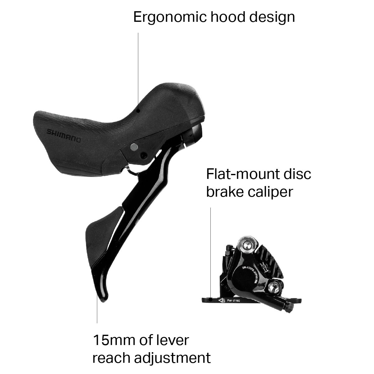Shimano 105 ST R7020 Hydraulic STI Shifter and Disc Brake Caliper