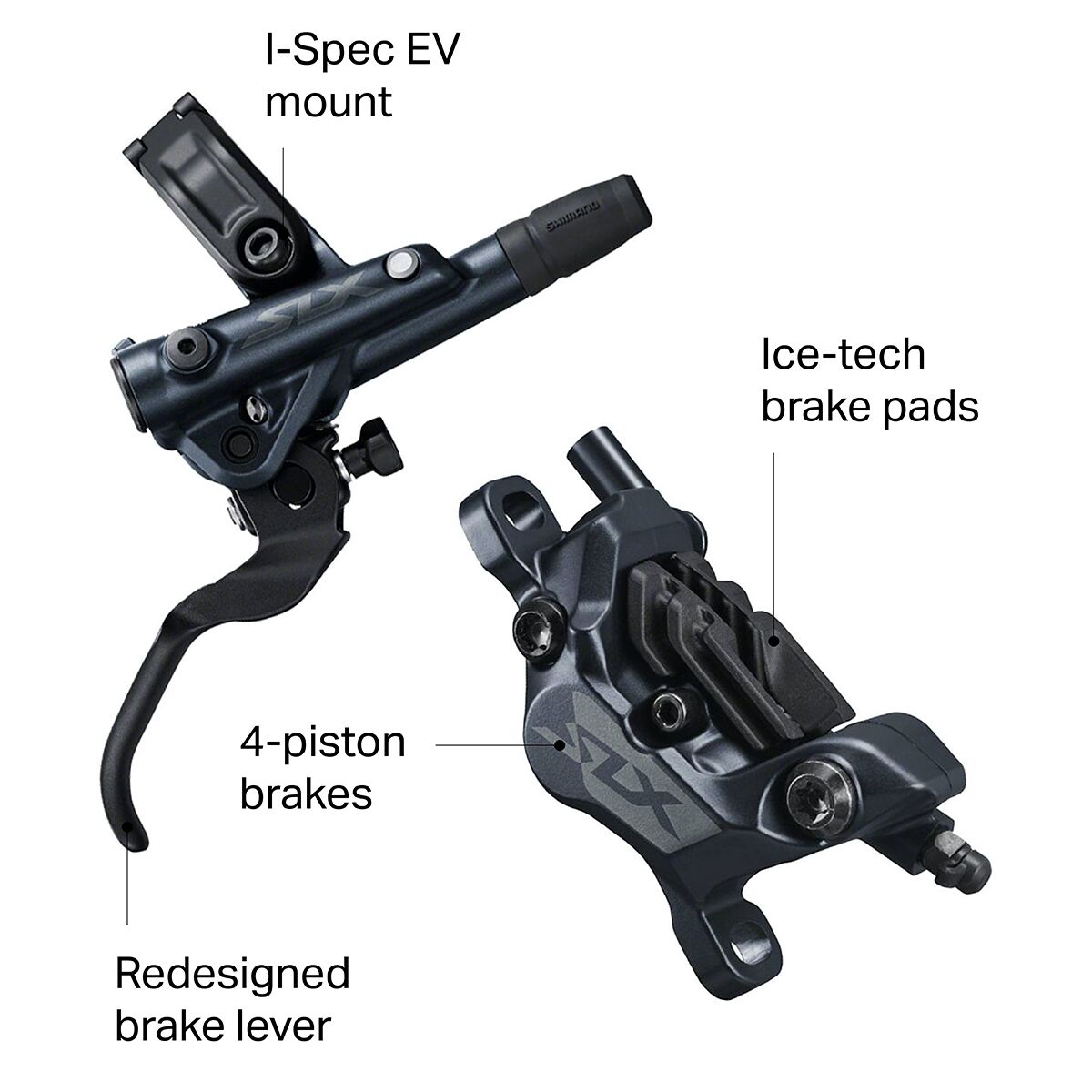 Shimano SLX M7120 4-Piston Hydraulic Disc Brake Set - Front & Rear, Black, Resin Pads