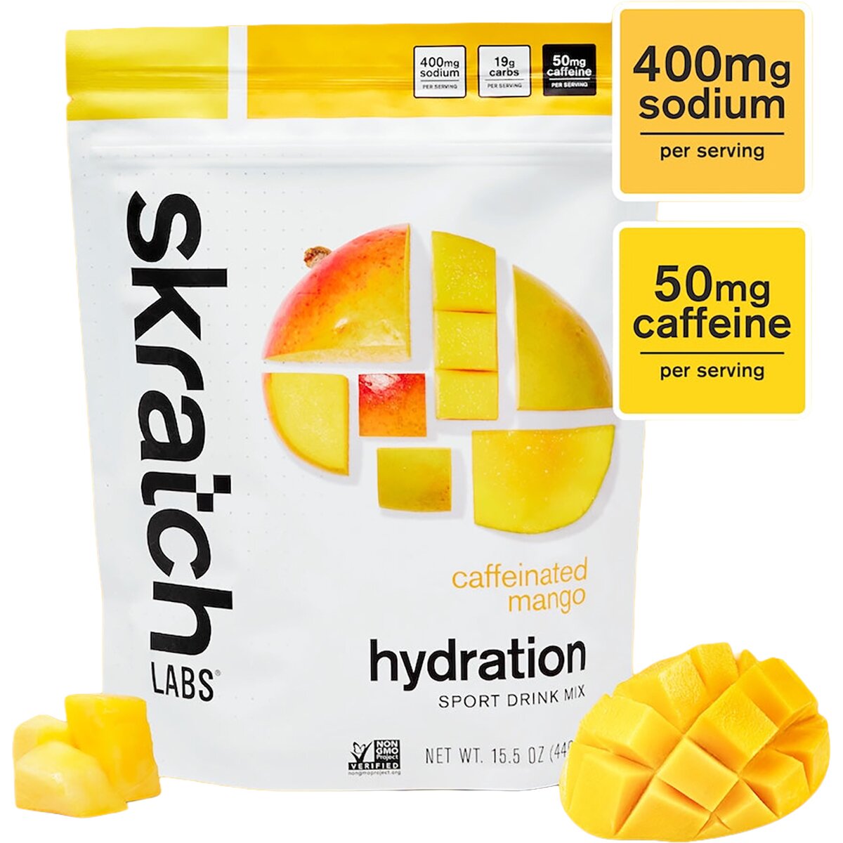 Skratch Labs Hydration Sport Drink Mix - 20-Serving Bag Caffeinated Mango, 20-Serving Resealable Pouch
