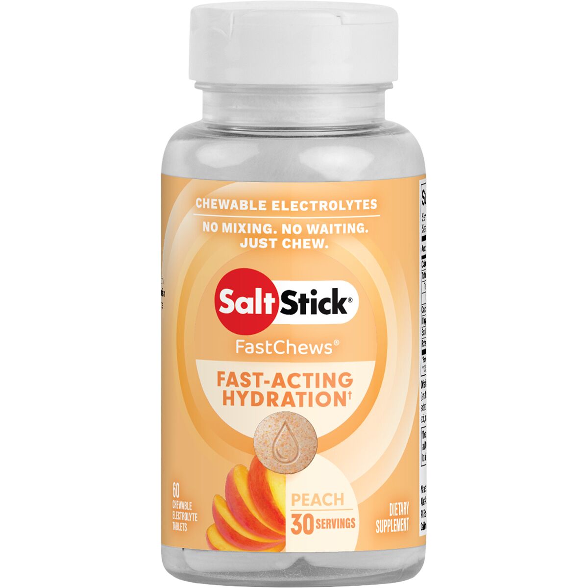 SaltStick Fastchews Chewable Electrolyte Tablets Perfectly Peach, bottle of 60