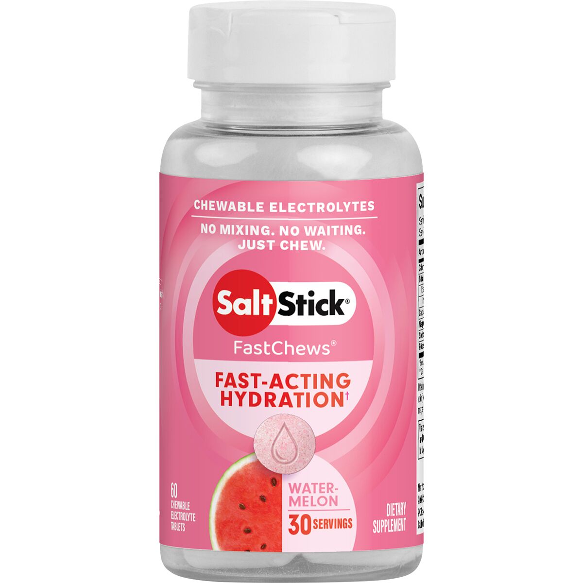 SaltStick Fastchews Chewable Electrolyte Tablets Seedless Watermelon, bottle of 60