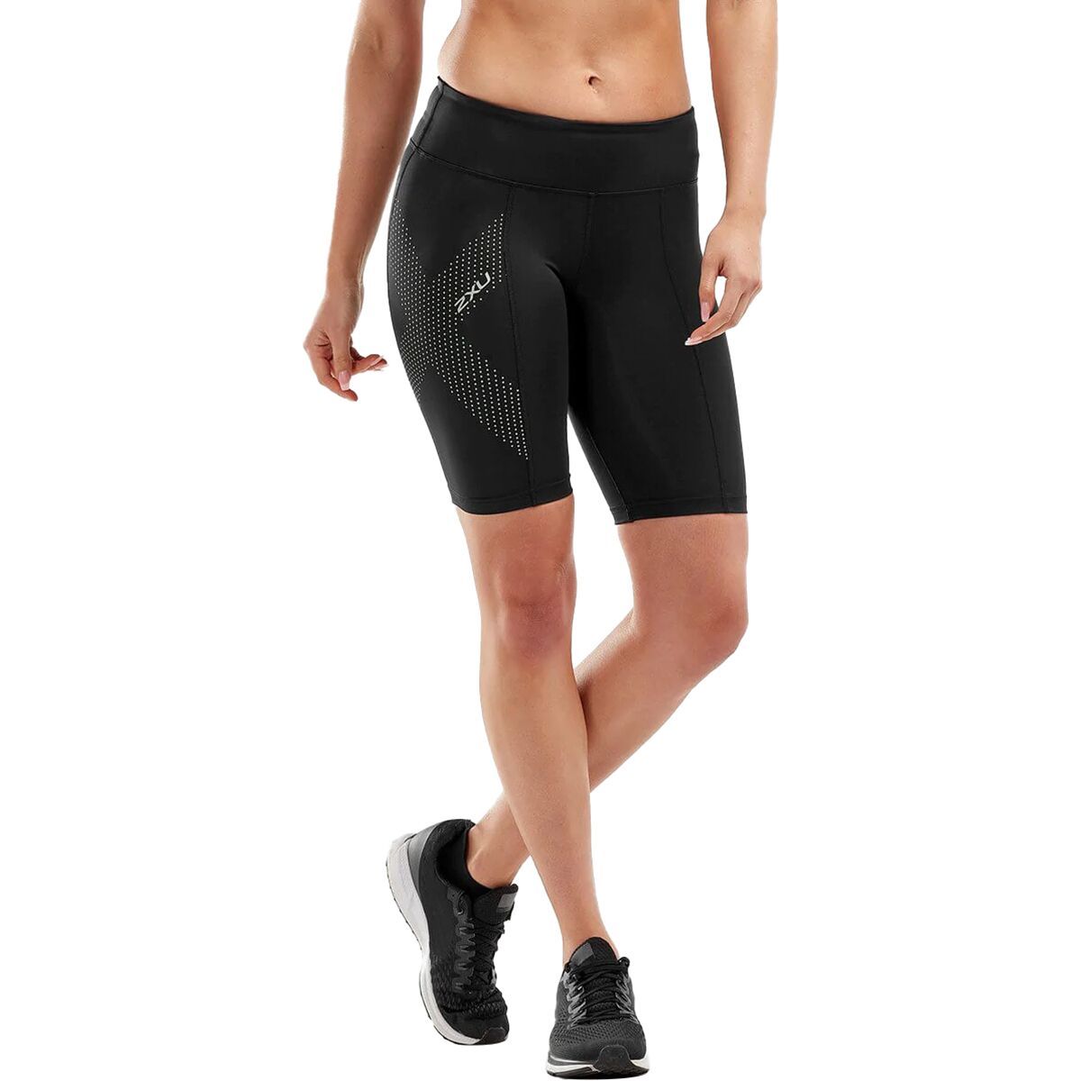 2XU Mid-Rise Compression Short - Women's Black/Dotted Black Logo, XS